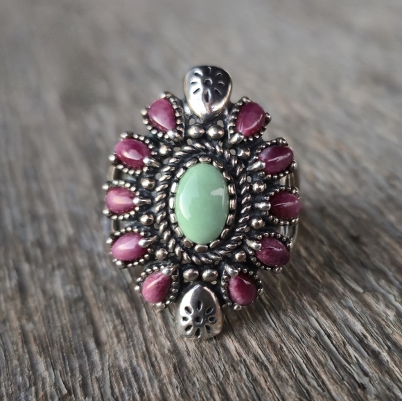 American West Carolyn Pollack 925 Sterling Silver Designer Green Turquoise Ring